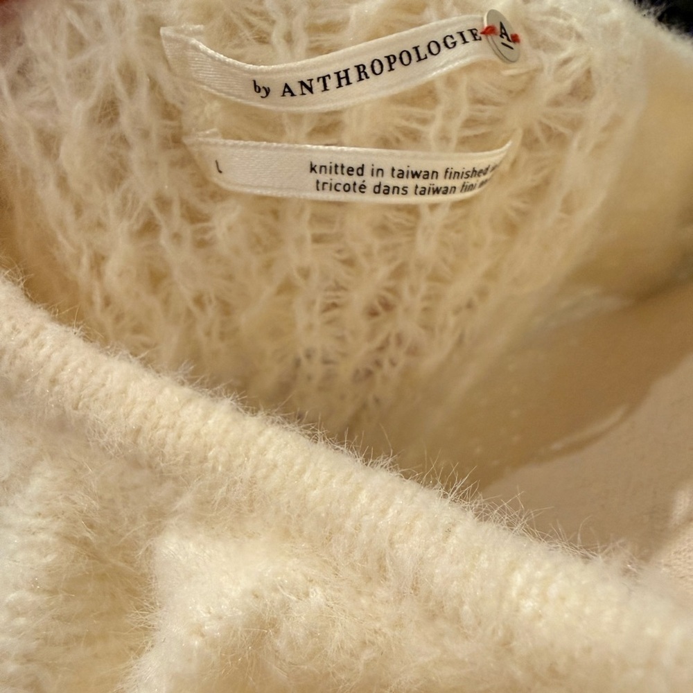 Anthropologie NWT Elegant White Ruffled Boatneck Women's Sweater - Picture 3 of 6